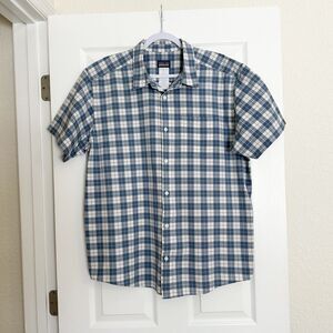 Patagonia Button Down Shirt Mens XL Blue Plaid Fezzman Organic Cotton Blend